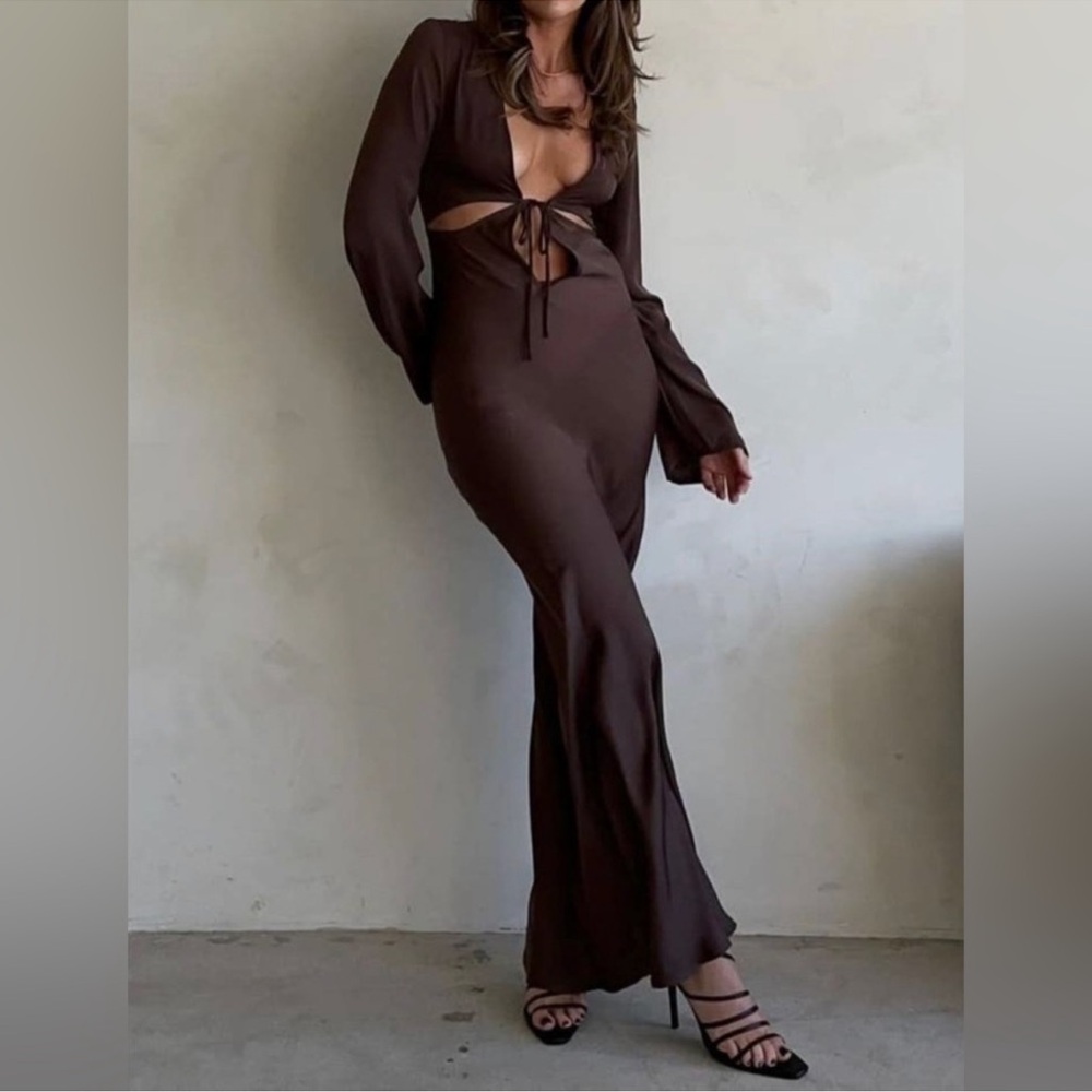Rumored Chocolate Long Sleeve Maxi Dress